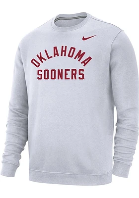 Nike Oklahoma Sooners Mens White Club Fleece Essential Long Sleeve Crew Sweatshirt