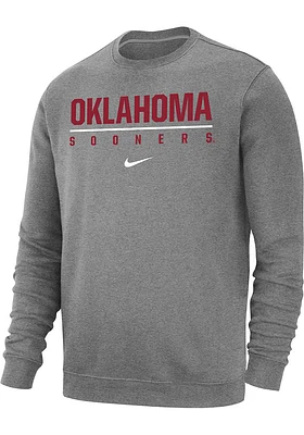 Nike Oklahoma Sooners Mens Grey Club Fleece Classic Long Sleeve Crew Sweatshirt