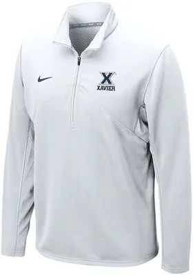 Nike Xavier Musketeers Mens White Training Long Sleeve Qtr Zip Pullover