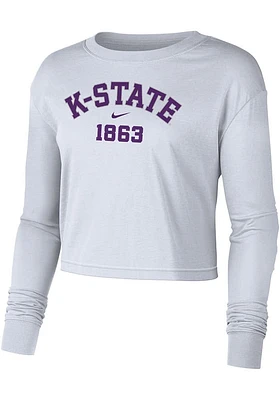 Nike K-State Wildcats Womens White Dri-FIT Cotton Crop LS Tee