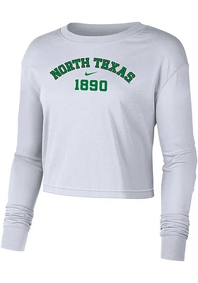Nike North Texas Mean Green Womens White Dri-FIT Cotton Crop LS Tee
