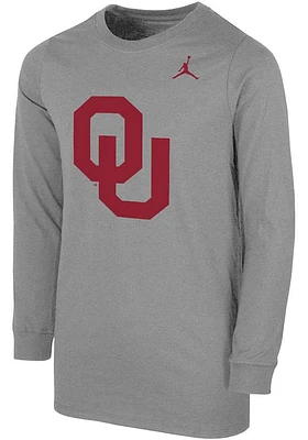 Nike Oklahoma Sooners Youth Grey Primary Logo Sleeve Hit Long T-Shirt