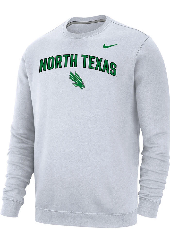 Nike North Texas Mean Green Mens White Club Fleece Long Sleeve Crew Sweatshirt