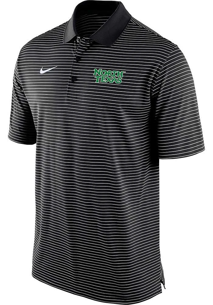 Nike North Texas Mean Green Mens Black Stadium Stripe Short Sleeve Polo