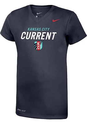 Nike KC Current Girls Navy Blue Wordmark Shield Short Sleeve T-Shirt