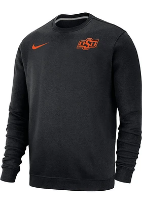 Nike Oklahoma State Cowboys Mens Black Club Fleece Left Chest Logo Long Sleeve Crew Sweatshirt