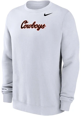 Nike Oklahoma State Cowboys Mens White Club Fleece Script Long Sleeve Crew Sweatshirt