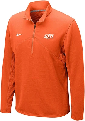 Nike Oklahoma State Cowboys Mens Orange DriFIT Training Team Logo Long Sleeve Qtr Zip Pullover