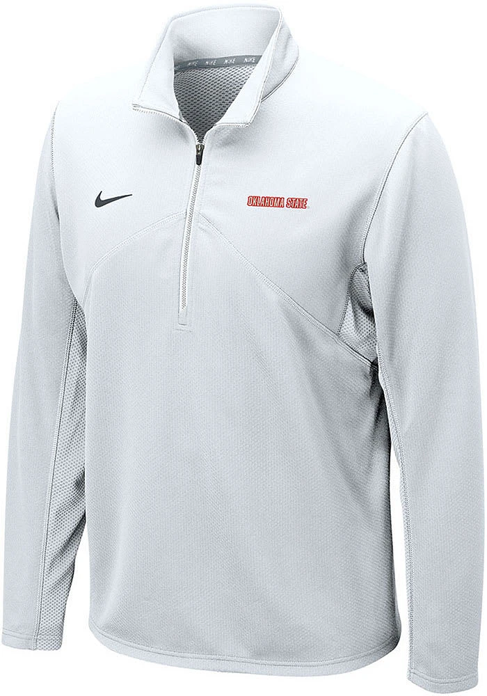 Nike Oklahoma State Cowboys Mens White DriFIT Training Script Long Sleeve Qtr Zip Pullover