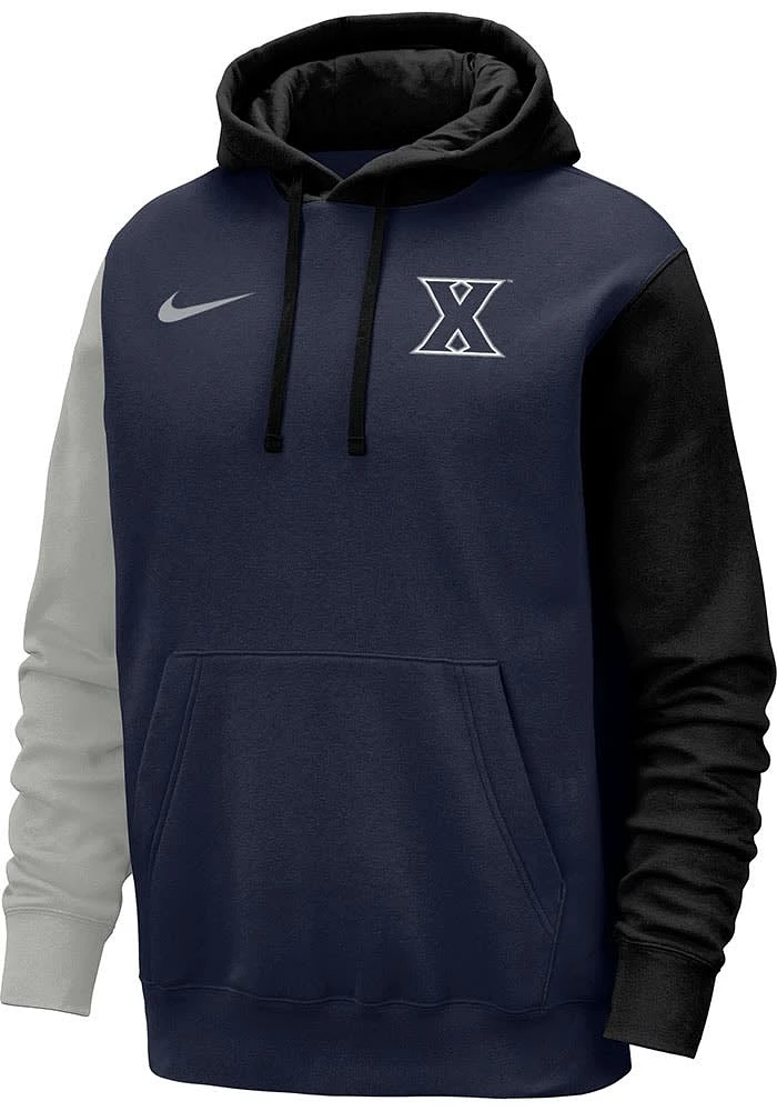 Nike Xavier Musketeers Mens Navy Blue Sideline Colorblock Club Fleece Long Sleeve Hoodie