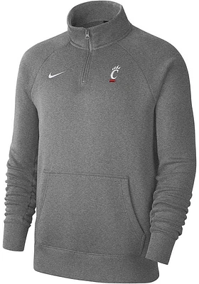 Nike Cincinnati Bearcats Mens Grey Club Fleece Primary Logo Long Sleeve Qtr Zip Pullover