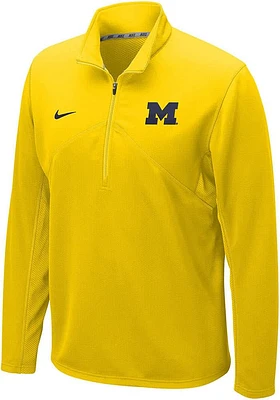 Nike Michigan Wolverines Mens Yellow DriFIT Training Long Sleeve Qtr Zip Pullover