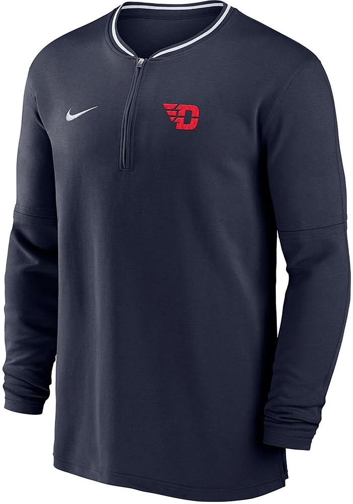 Nike Dayton Flyers Mens Navy Blue Sideline DriFIT Half Zip Gameday Long Sleeve Qtr Pullover