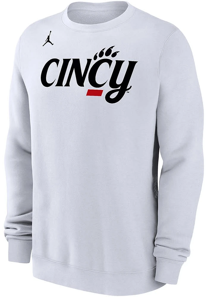 Nike Cincinnati Bearcats Mens White Jordan Club Fleece Long Sleeve Crew Sweatshirt