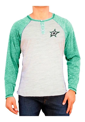 Original Retro Brand Dallas Stars Green Tri-Blend Raglan Henley Long Sleeve Fashion T Shirt