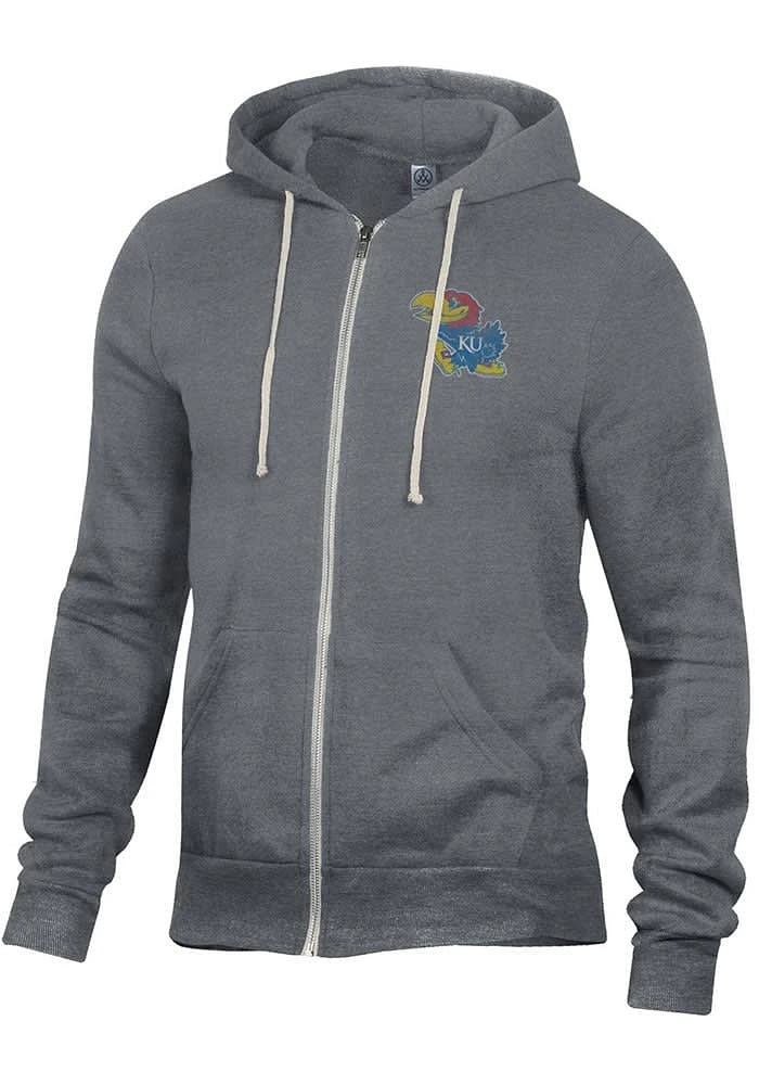 Alternative Apparel Kansas Jayhawks Mens Grey Rocky Hoodie Long Sleeve Zip Fashion