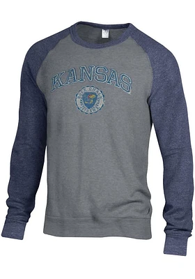Alternative Apparel Kansas Jayhawks Mens Grey Color Block Champ Long Sleeve Fashion Sweatshirt