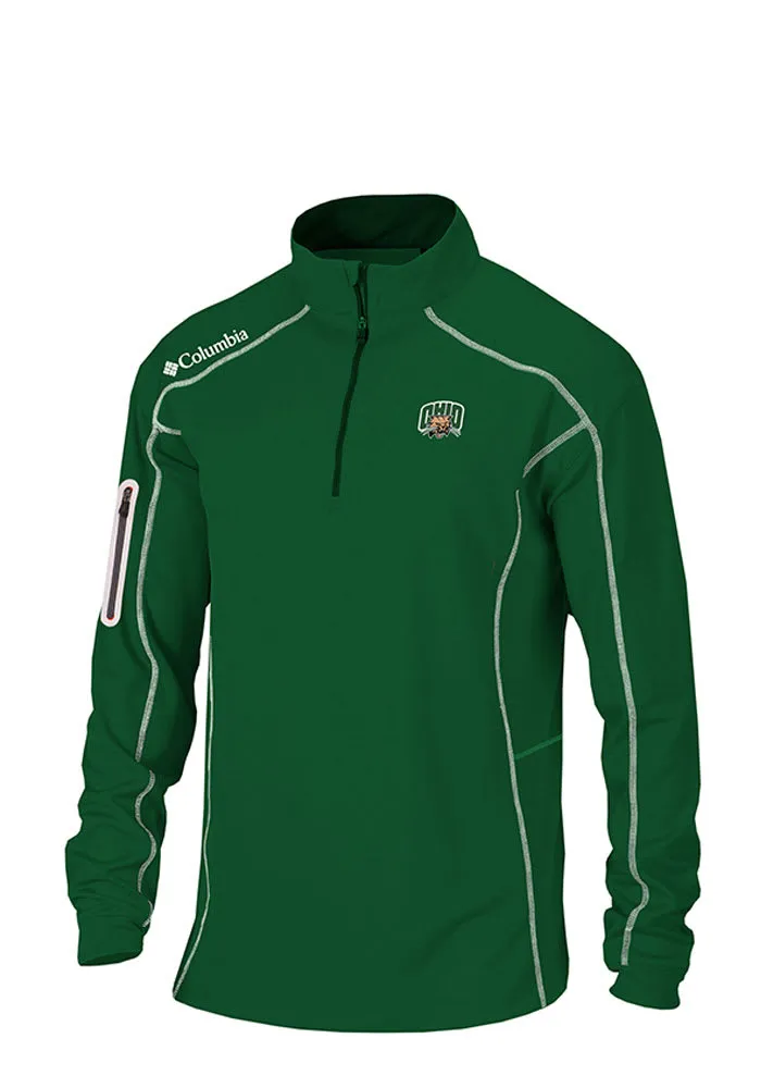 Columbia Ohio Bobcats Mens Green Shotgun Long Sleeve Qtr Zip Pullover