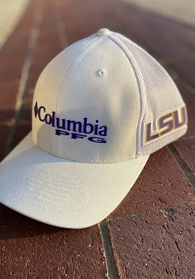 Columbia LSU Tigers CLG PFG Mesh Adjustable Hat - White