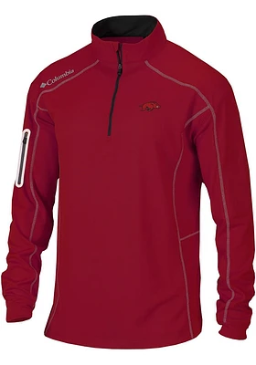 Columbia Arkansas Razorbacks Mens Red Shotgun Long Sleeve Qtr Zip Pullover