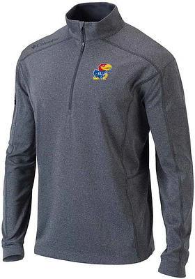 Columbia Kansas Jayhawks Mens Grey Shotgun Long Sleeve Qtr Zip Pullover