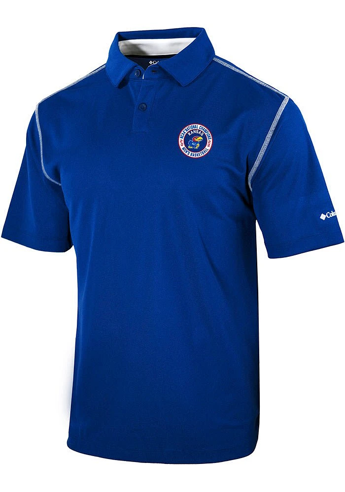 Columbia Kansas Jayhawks Mens Blue 2022 National Champions High Stakes Short Sleeve Polo