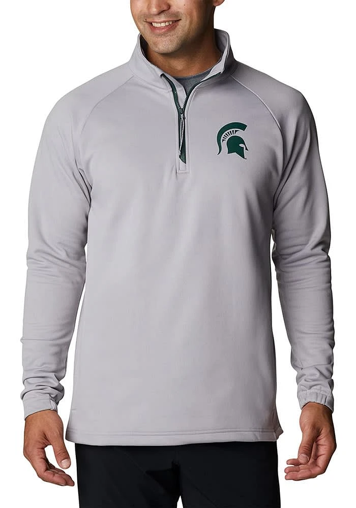 Columbia Michigan State Spartans Mens Grey Terminal Tackle Fleece Long Sleeve Qtr Zip Pullover