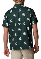 Columbia Michigan State Spartans Mens Green Super Slack Tide Short Sleeve Dress Shirt
