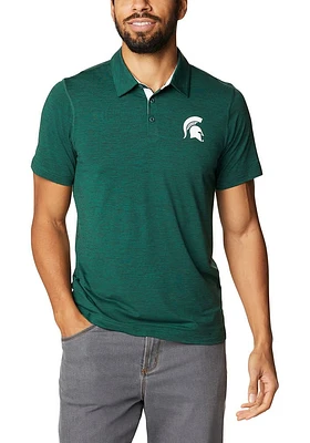 Columbia Michigan State Spartans Mens Green Tech Trail Short Sleeve Polo