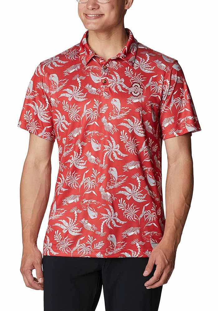 Columbia Ohio State Buckeyes Mens Red Super Terminal Tackle Short Sleeve Polo