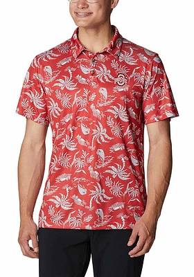 Columbia Ohio State Buckeyes Mens Red Super Terminal Tackle Short Sleeve Polo