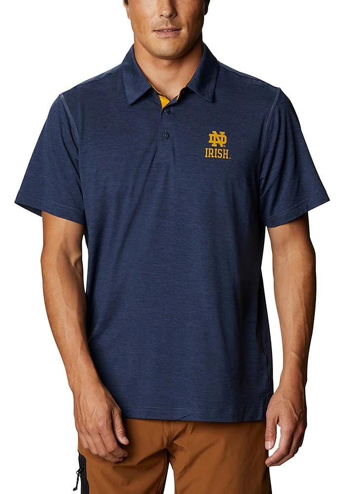 Columbia Notre Dame Fighting Irish Mens Navy Blue Tech Trail Short Sleeve Polo