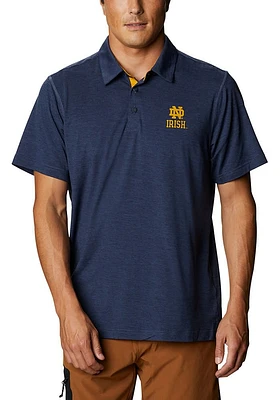 Columbia Notre Dame Fighting Irish Mens Navy Blue Tech Trail Short Sleeve Polo