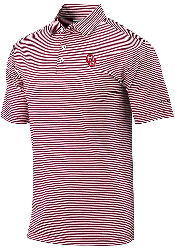 Columbia Oklahoma Sooners Mens Crimson Club Invite Stripe Short Sleeve Polo