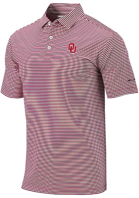 Columbia Oklahoma Sooners Mens Crimson Club Invite Stripe Short Sleeve Polo