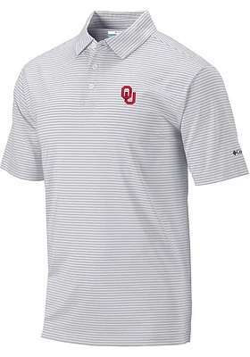Columbia Oklahoma Sooners Mens Grey Club Invite Stripe Short Sleeve Polo