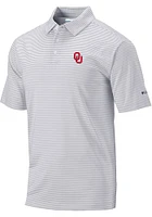 Columbia Oklahoma Sooners Mens Grey Club Invite Stripe Short Sleeve Polo