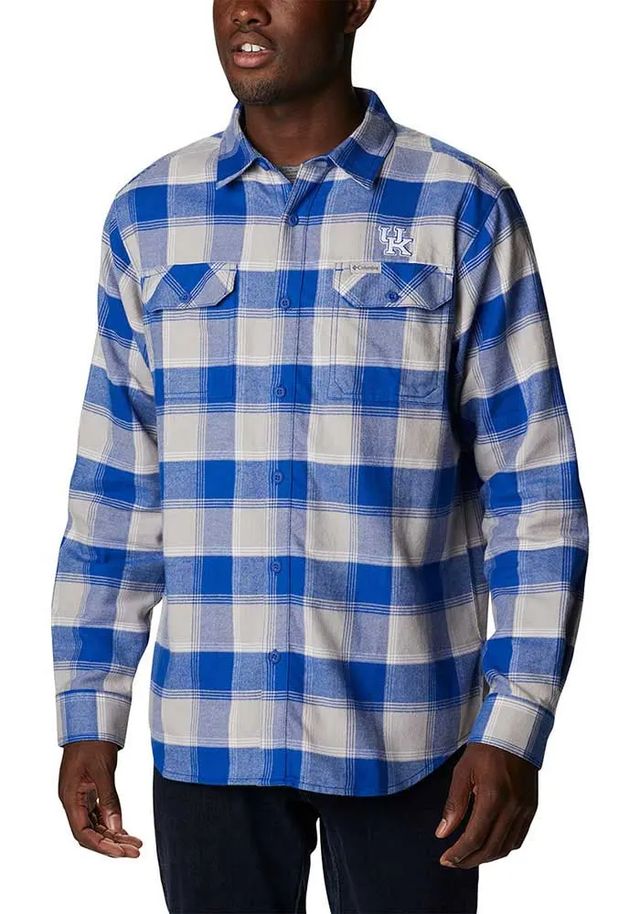 Columbia Kentucky Wildcats Mens Blue Flare Gun Flannel Long Sleeve Dress Shirt