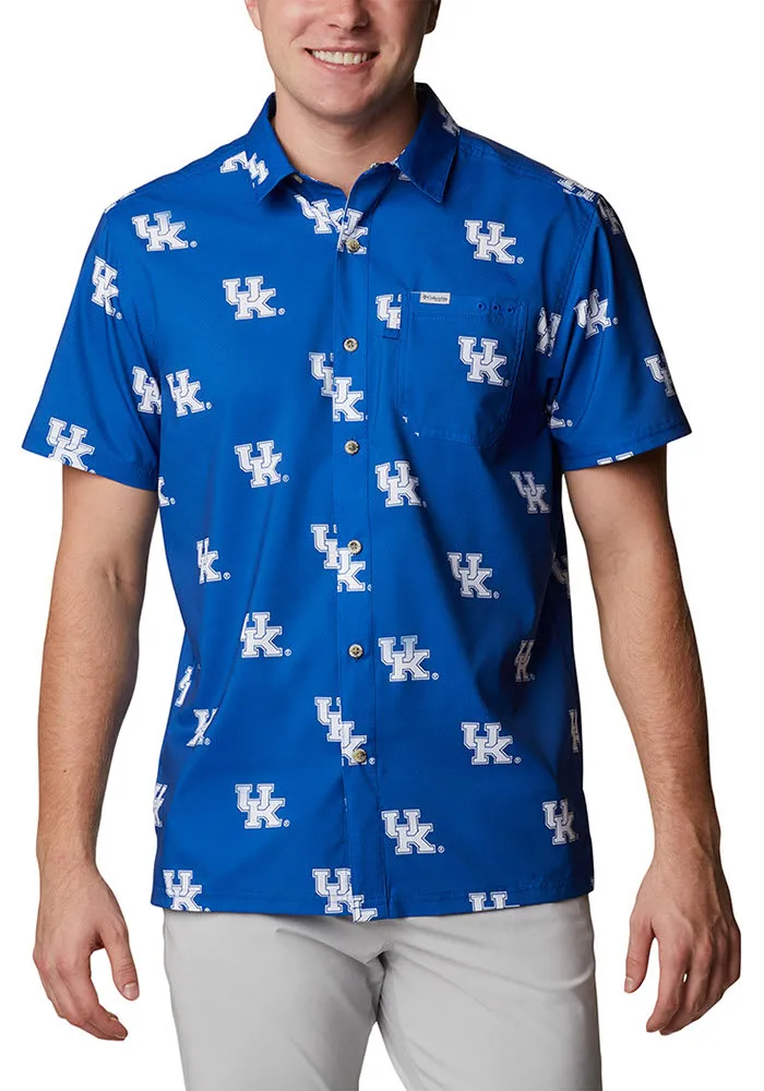 Columbia Kentucky Wildcats Mens Blue Super Slack Tide Short Sleeve Dress Shirt