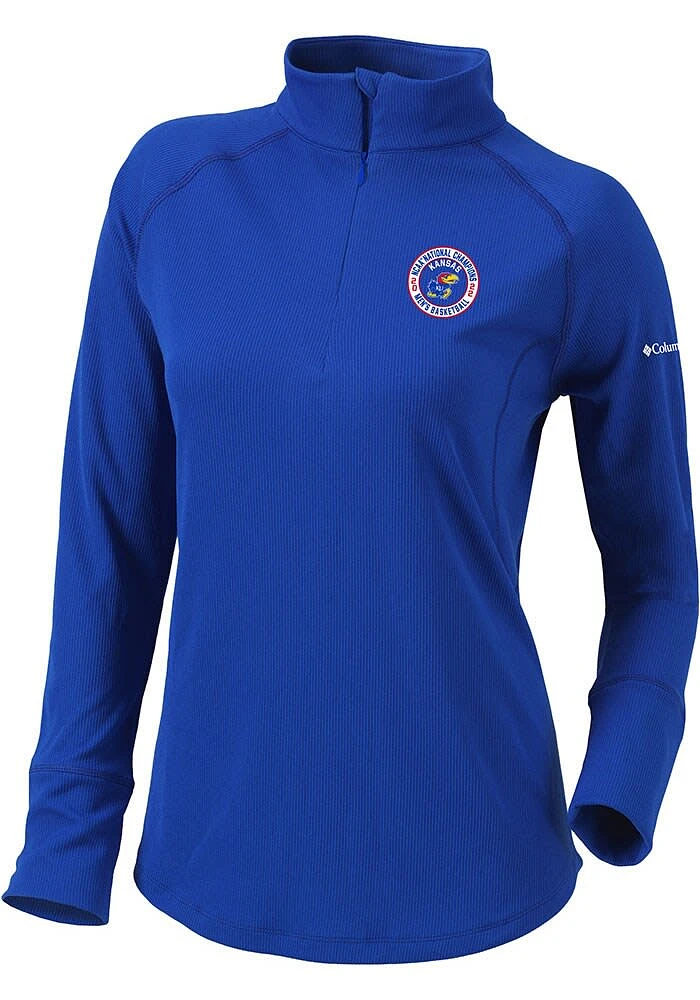 Columbia Kansas Jayhawks Womens Blue 2022 National Champions Flop Shot Qtr Zip