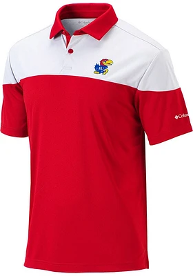 Columbia Kansas Jayhawks Mens Red Best Ball Omni Wick Short Sleeve Polo