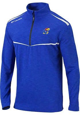 Columbia Kansas Jayhawks Mens Blue Scorecard Long Sleeve Qtr Zip Pullover