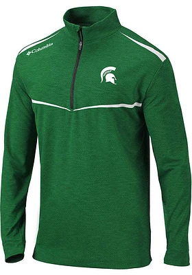 Columbia Michigan State Spartans Mens Green Scorecard Long Sleeve Qtr Zip Pullover