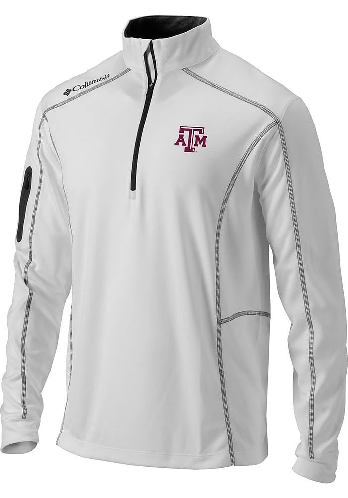 Columbia Texas A&M Aggies Mens White Shotgun Long Sleeve Qtr Zip Pullover