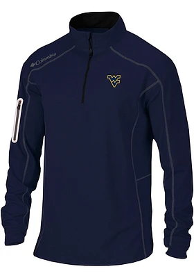 Columbia West Virginia Mountaineers Mens Navy Blue Shotgun Long Sleeve Qtr Zip Pullover