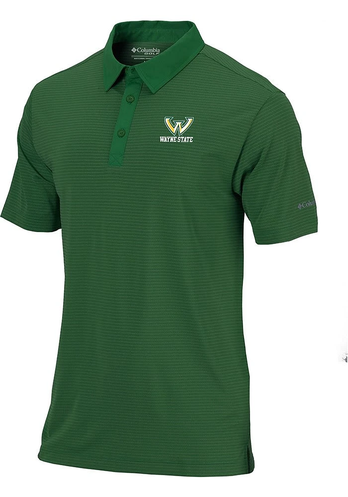 Columbia Wayne State Warriors Mens Green Sunday Short Sleeve Polo