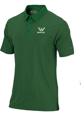 Columbia Wayne State Warriors Mens Green Sunday Short Sleeve Polo