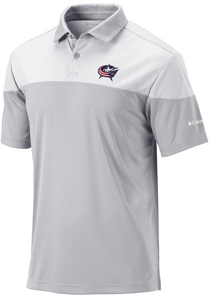 Columbia Columbus Blue Jackets Mens Grey Heat Seal Omni Wick Best Ball Short Sleeve Polo