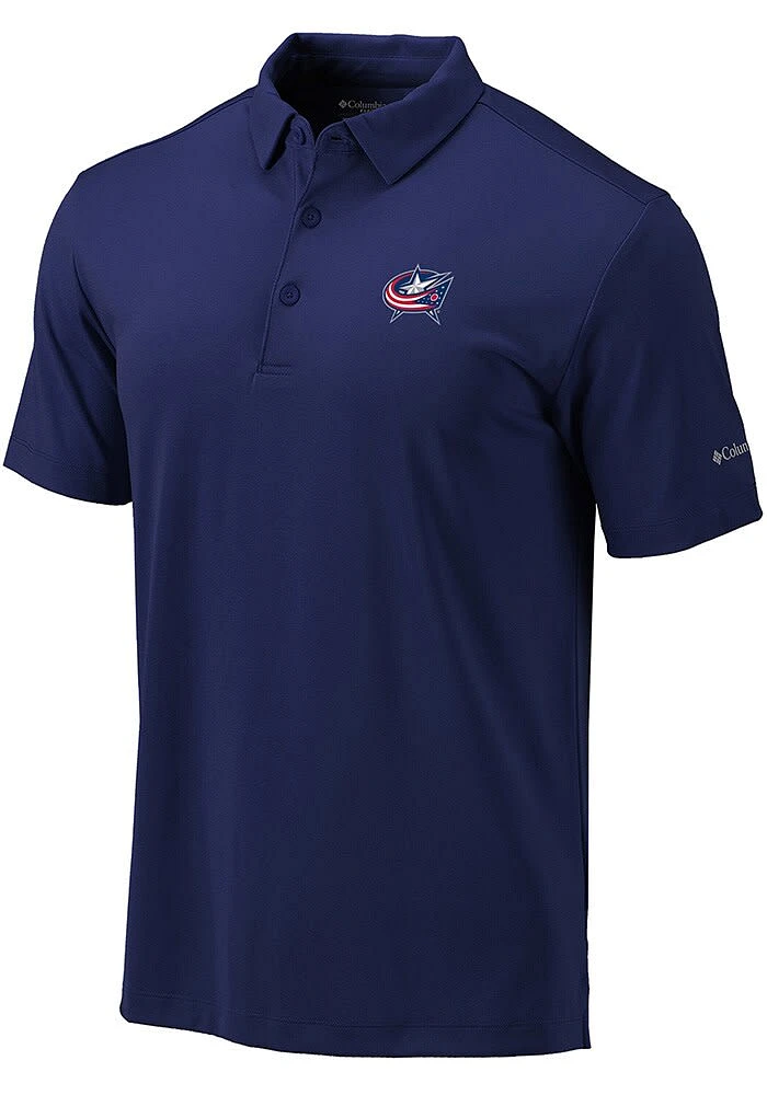 Columbia Columbus Blue Jackets Mens Navy Heat Seal Omni Wick Drive Short Sleeve Polo