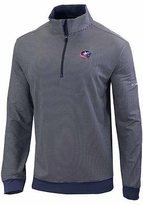 Columbia Columbus Blue Jackets Mens Navy Heat Seal Omni Wick Even Lie Long Sleeve Qtr Zip Pul..